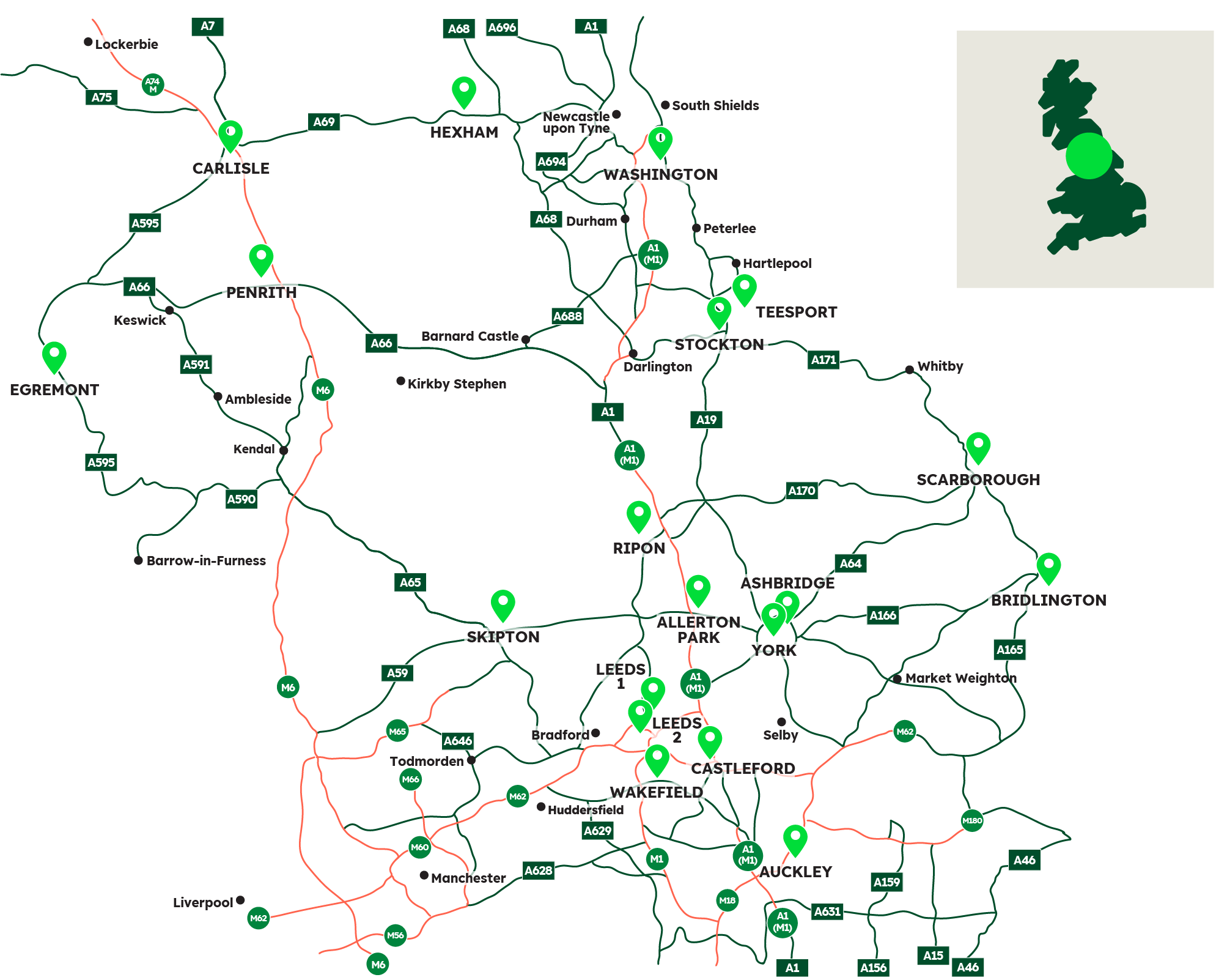 Concrete Yorkshire, North East and Cumbria Area Sales Map