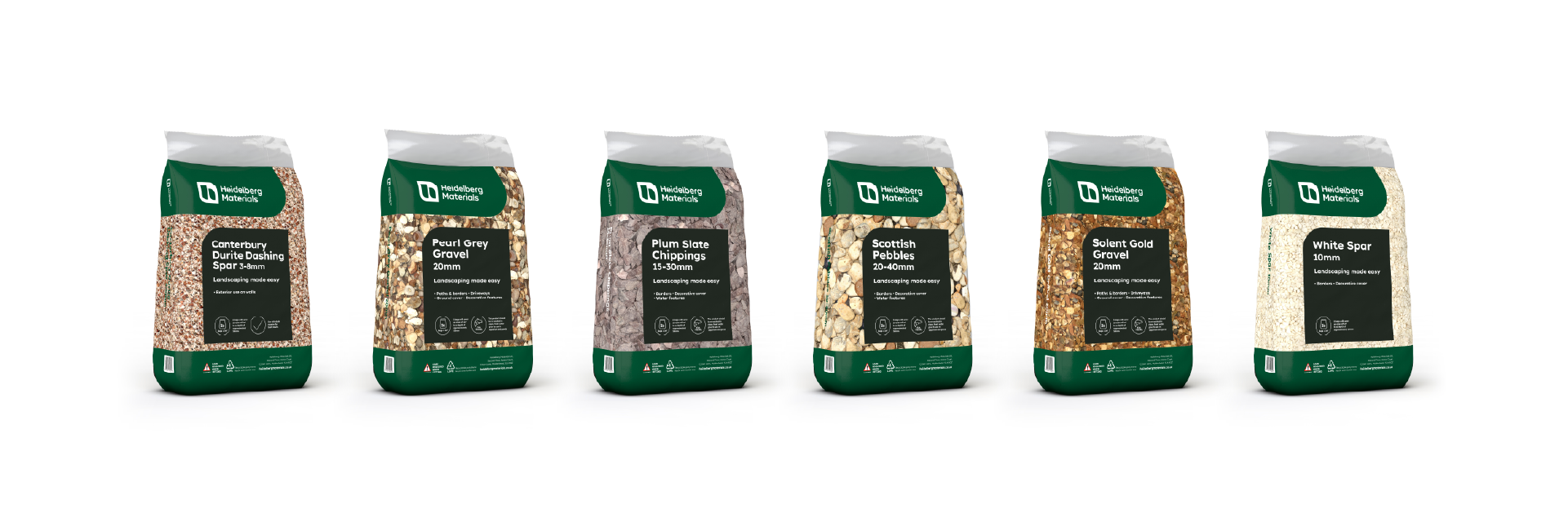 Packaging lineup of Heidelberg Materials' bagged construction and building materials.