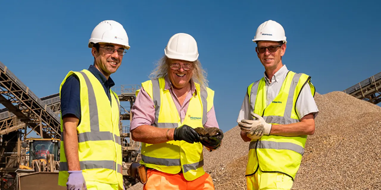 From left: Stuart Churchley (Historic England), Phil Harding ( Wessex Archaeology) and Nigel Griffiths (Hanson UK)