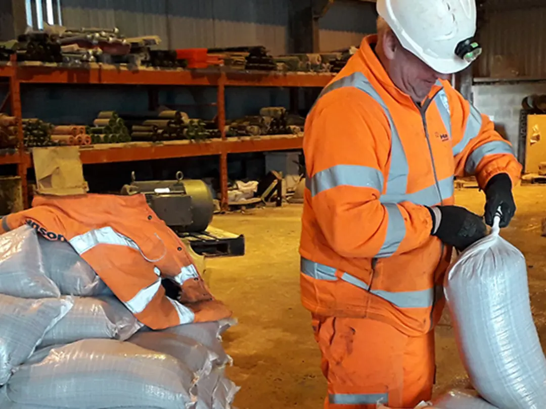 Sandbags during Storm Dennis